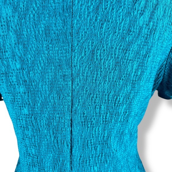 Y2K 2000s Teal Blue Crinkle Tunic Top Womens Size Medium Tie Waist Vibrant USA - Picture 15 of 16